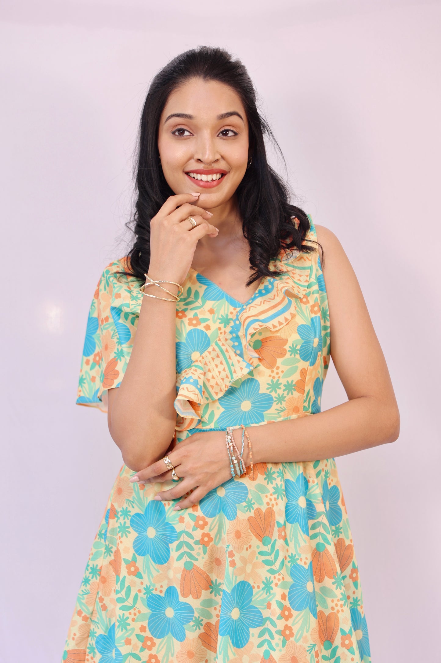 Blue and orange floral dress