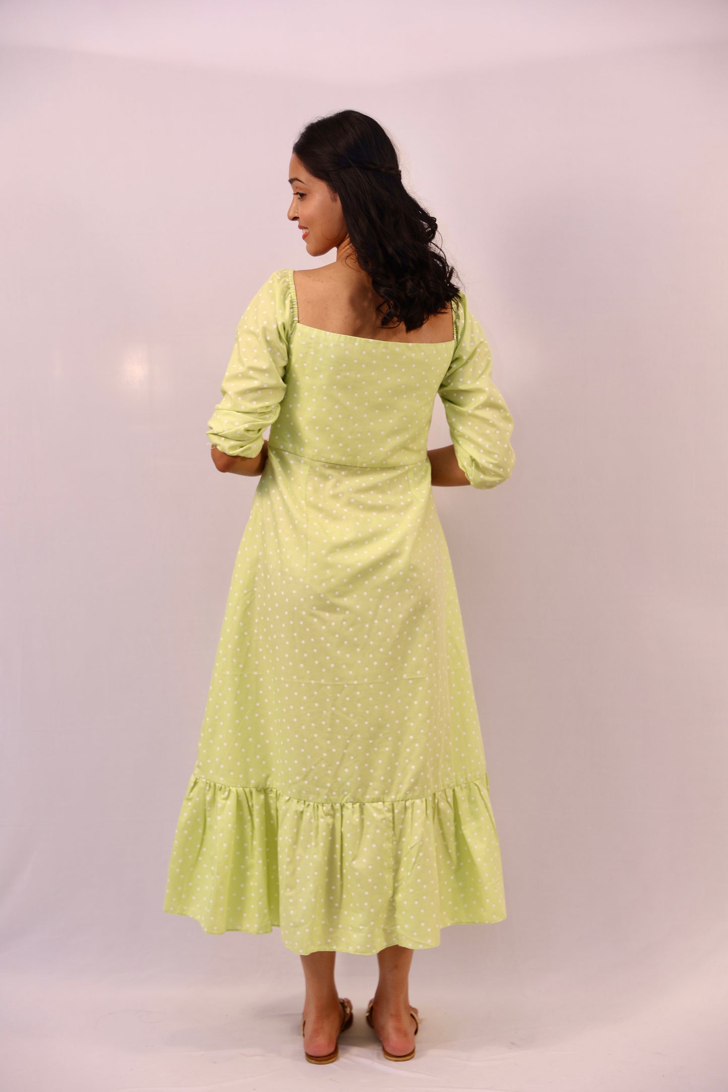 Green polka dot dress