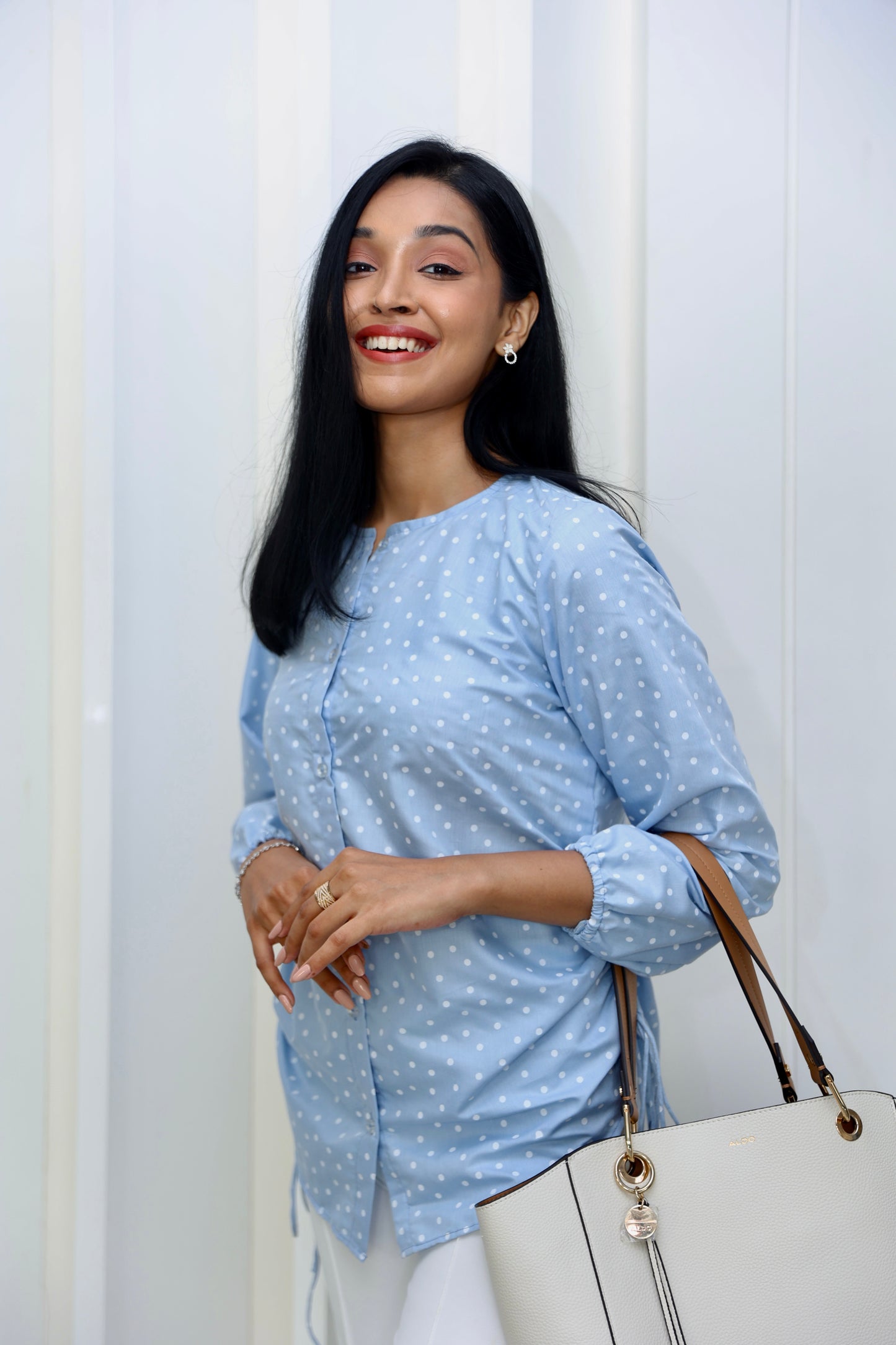 Blue polka dot shirt