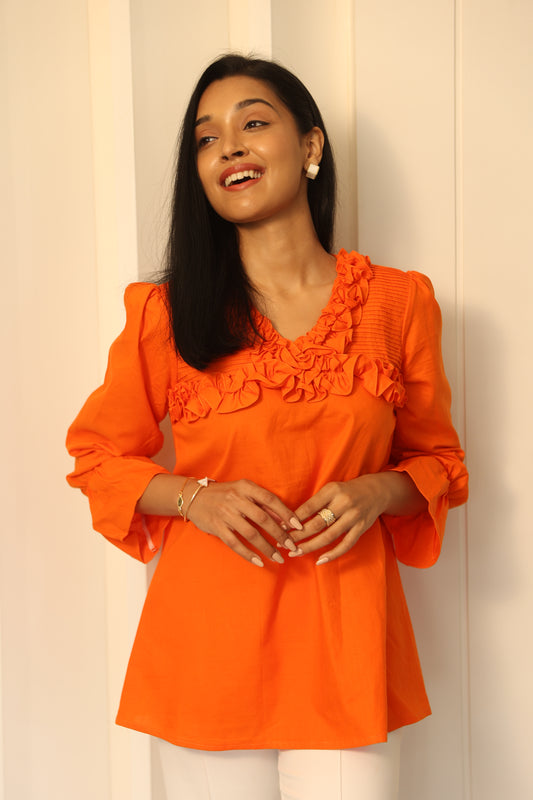Orange frill top