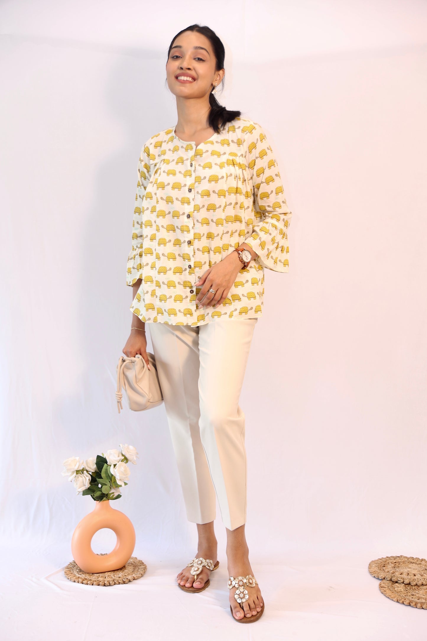 Turtle print cotton shirt