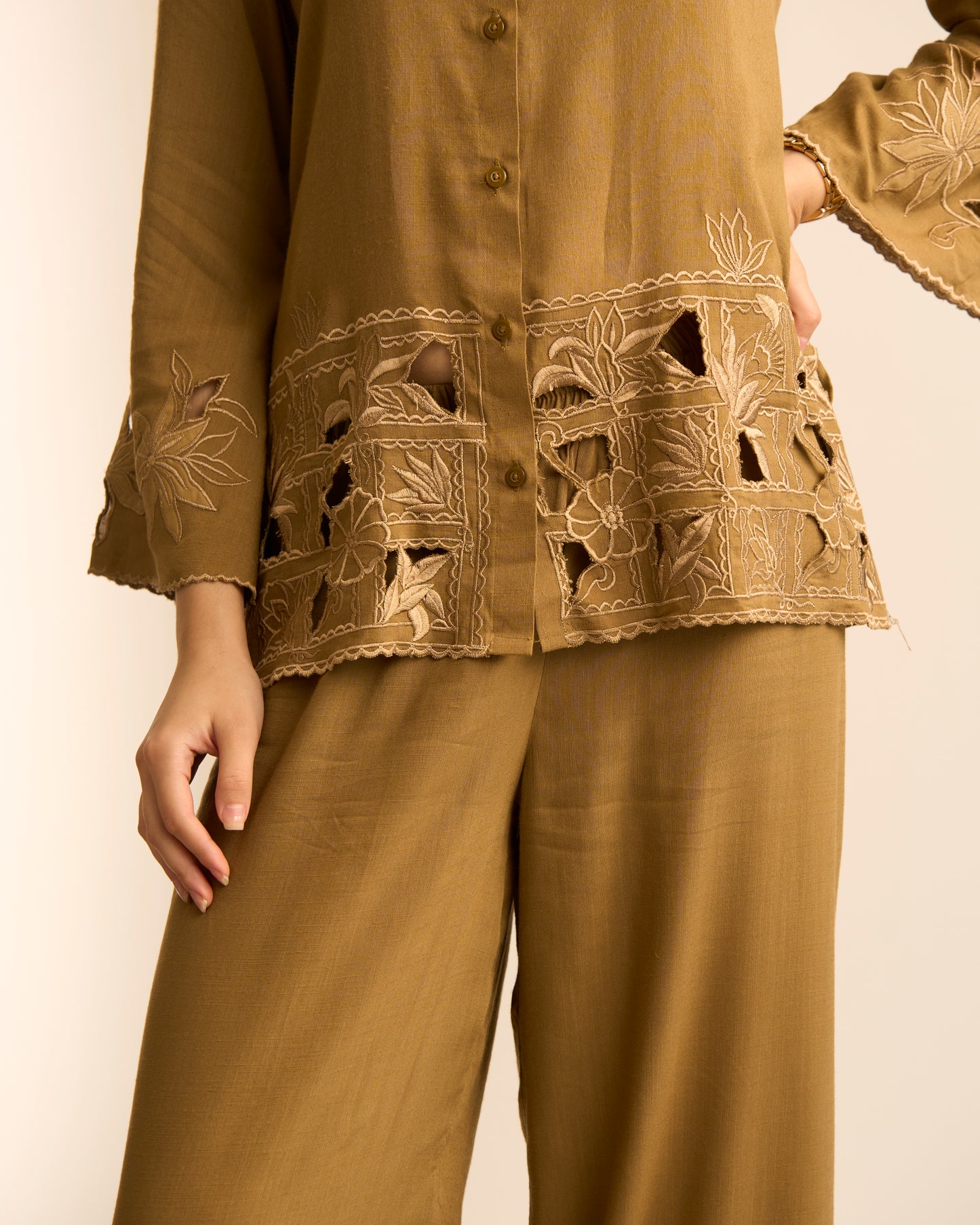 Olive Cutwork Co-ord Set