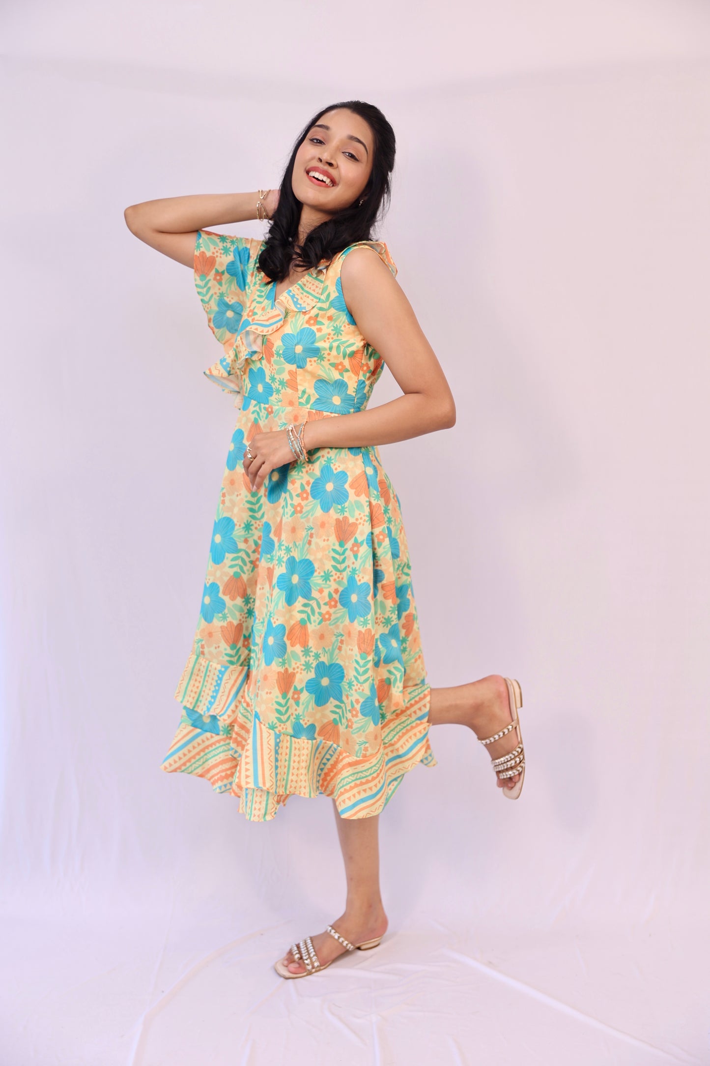 Blue and orange floral dress