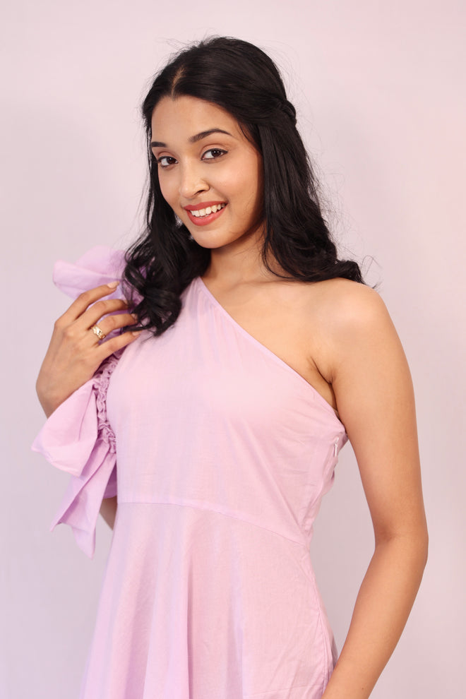 Lilac one shoulder frill dress