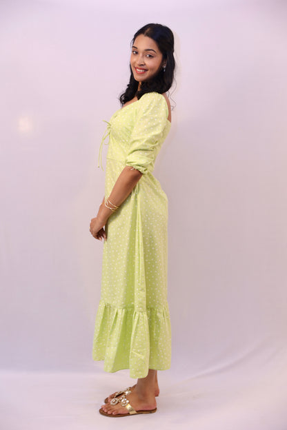 Green polka dot dress