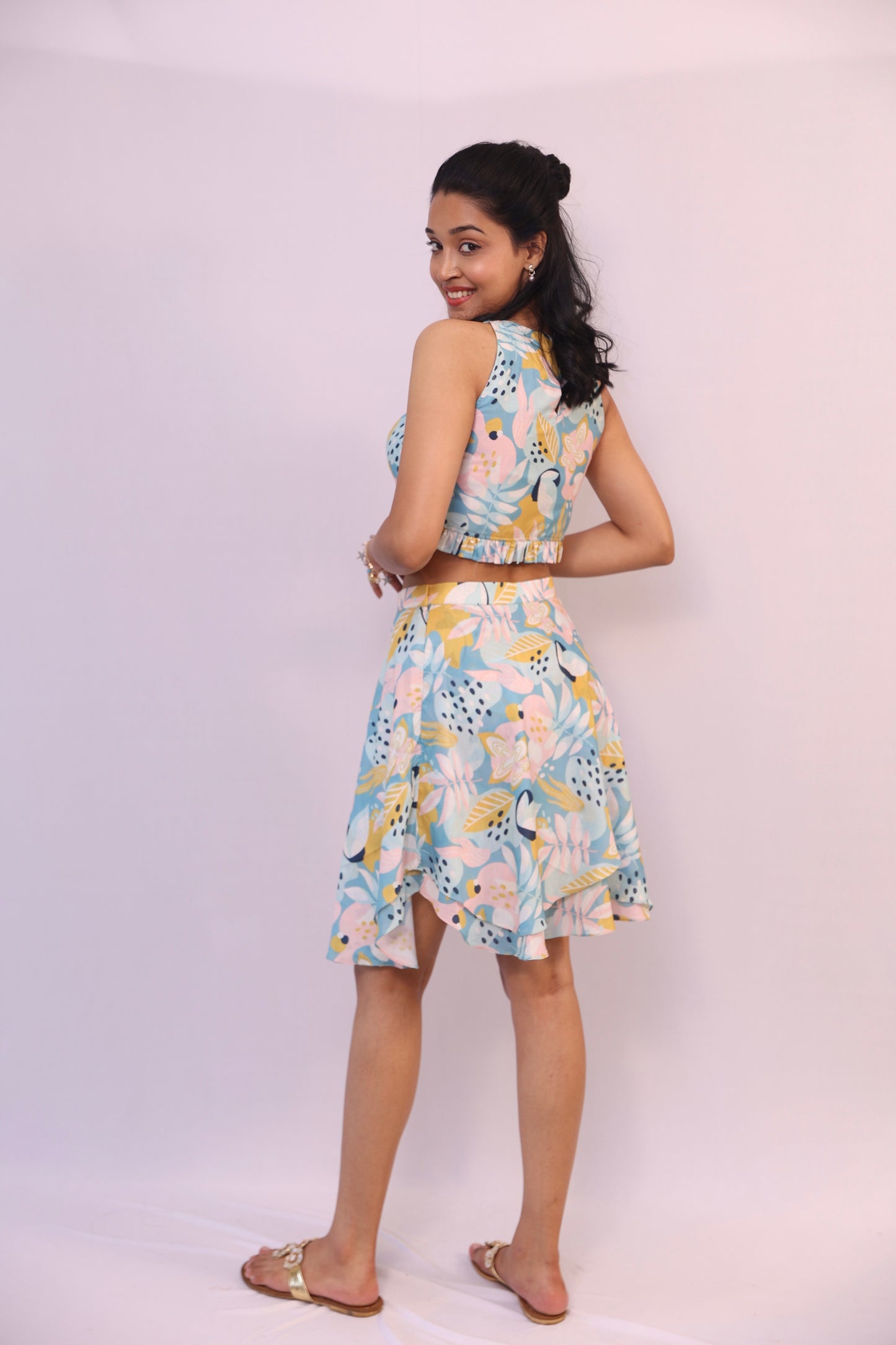Mix print skirt and crop top Coord set