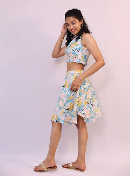 Mix print skirt and crop top Coord set