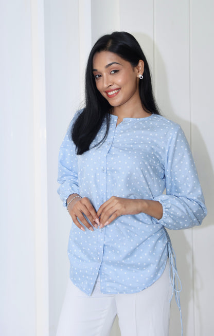 Blue polka dot shirt