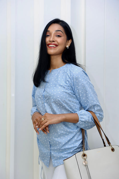 Blue polka dot shirt
