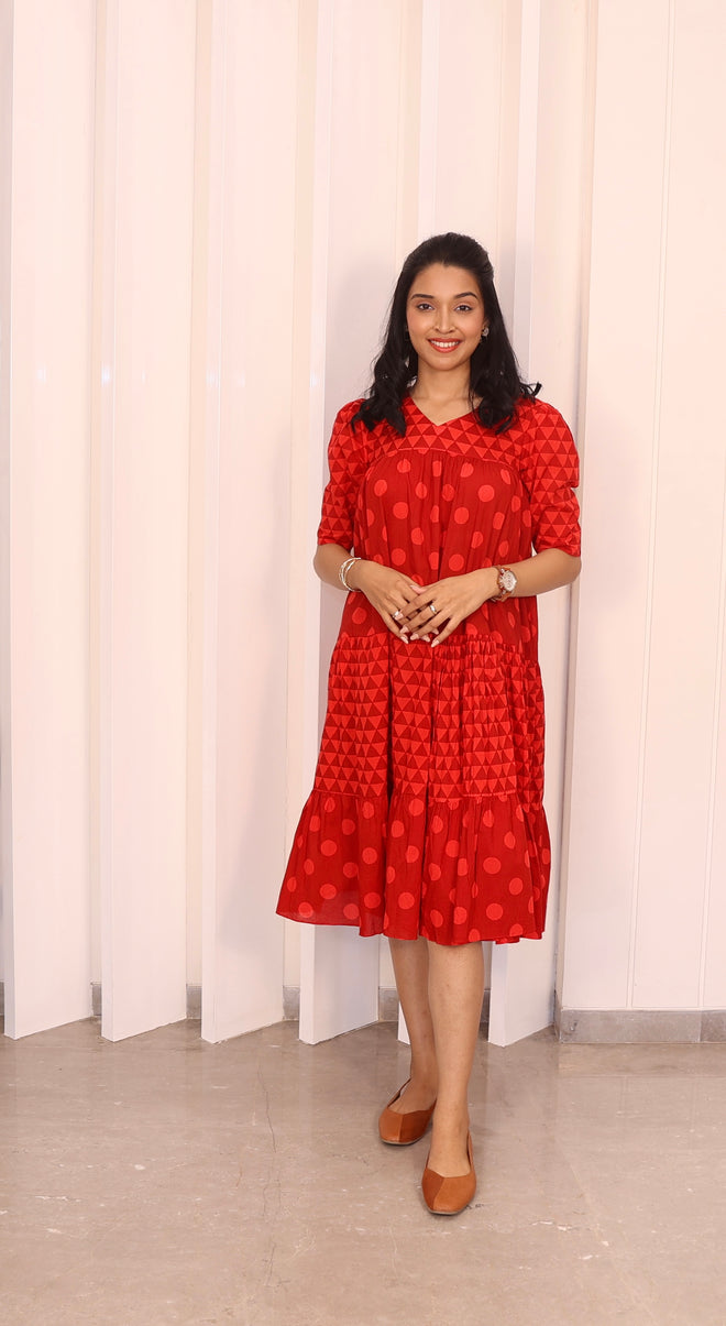 Red polka and triangle dress