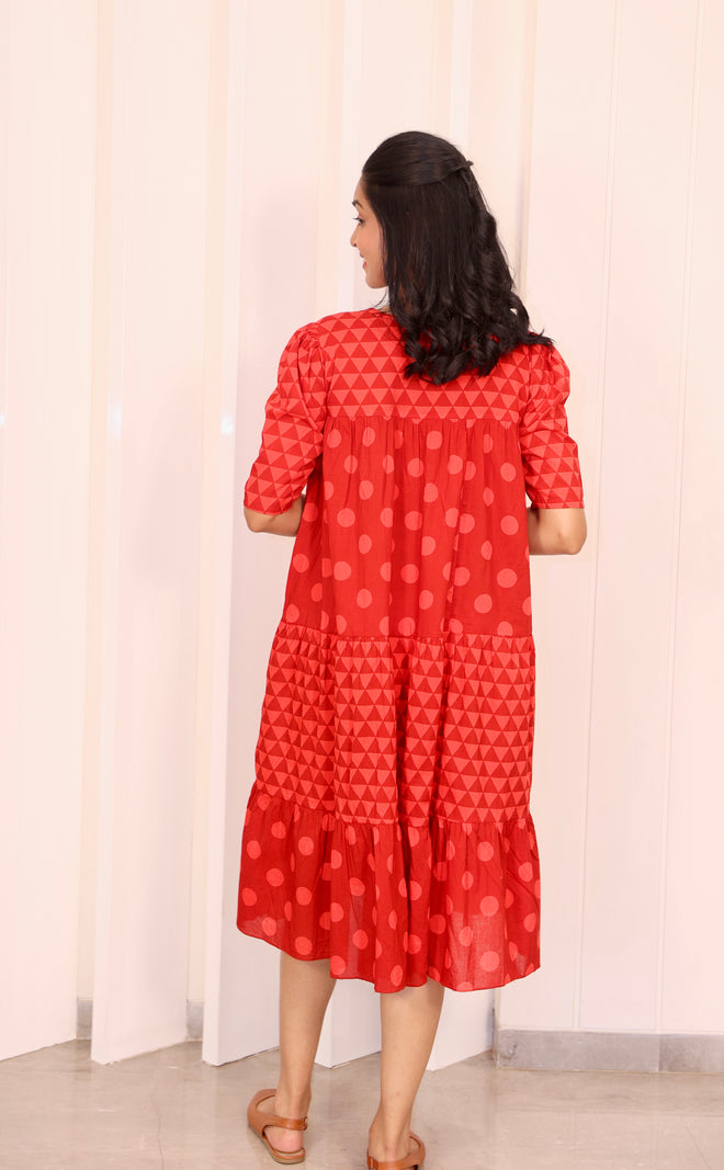 Red polka and triangle dress