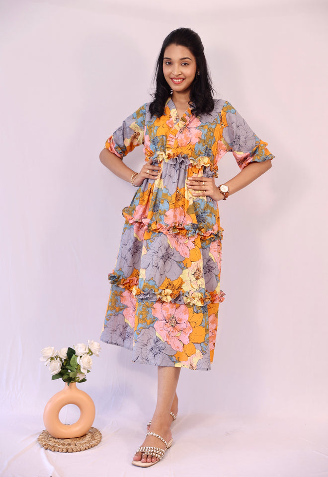 Big floral frill dress