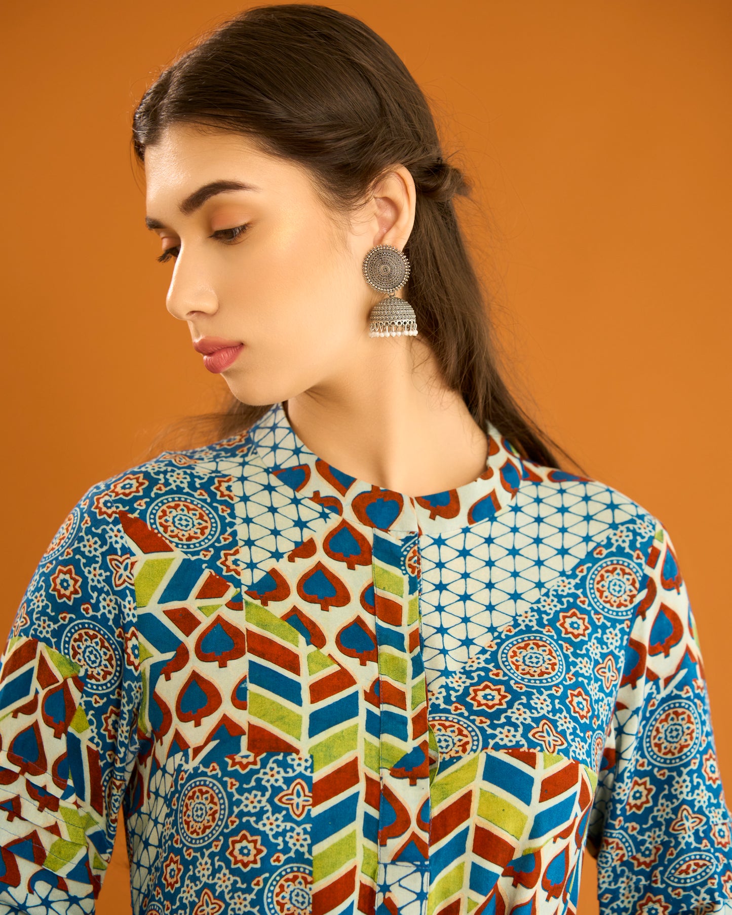 Indigo Mix Print Frill Dress
