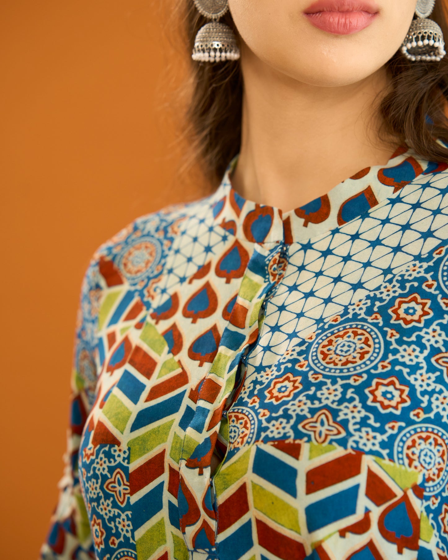 Indigo Mix Print Frill Dress