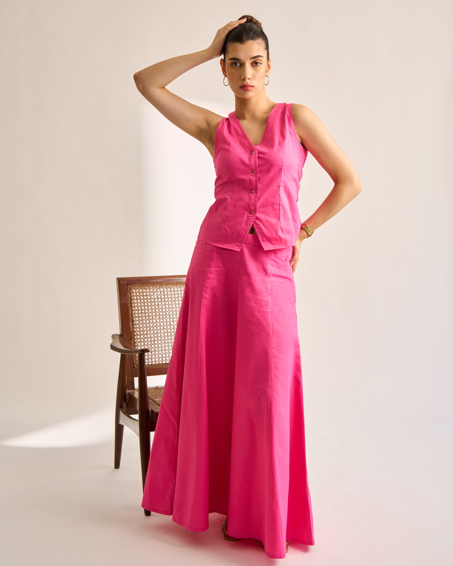 Pink Solid Skirt Set