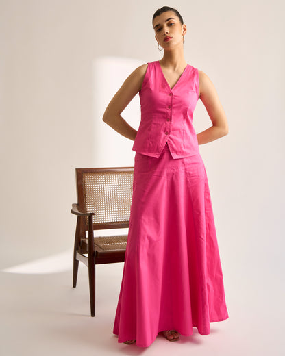 Pink Solid Skirt Set