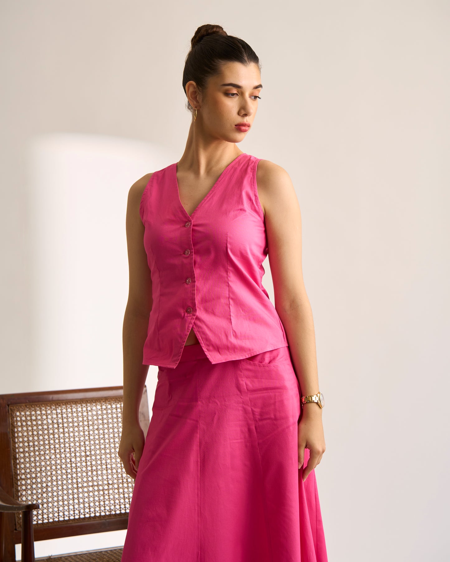 Pink Solid Skirt Set