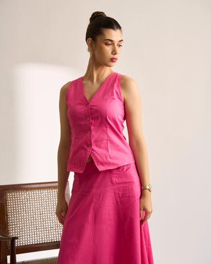 Pink Solid Skirt Set