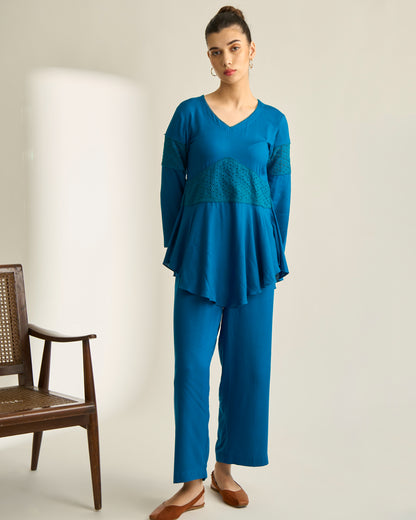 Royal Blue Schiffli Co-ord Set